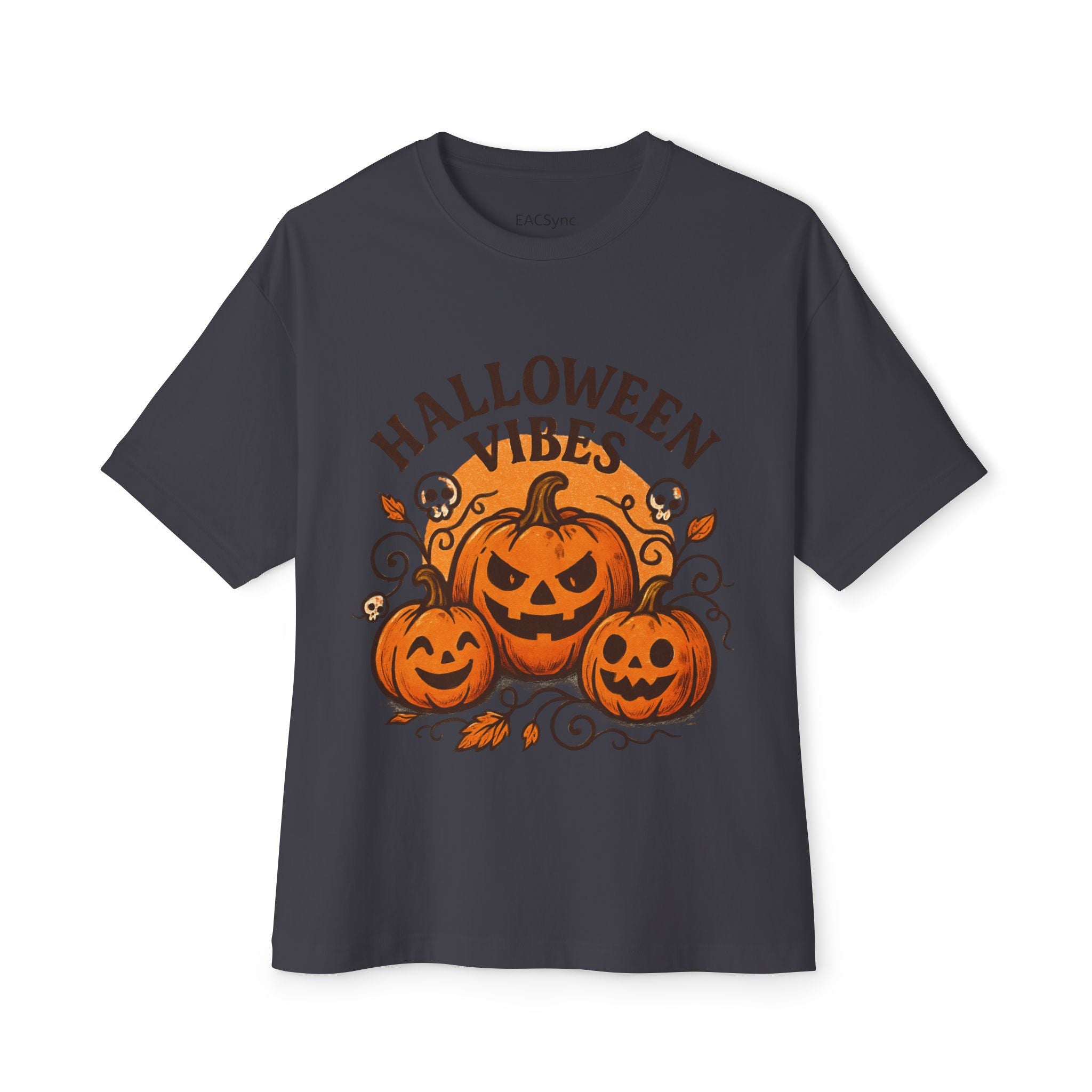 Halloween Vibes Oversized Tee, Unisex Halloween Shirt, Fall Fashion Tee, Spooky Season Top, Pumpkin Graphic Tee, Comfortable Casual Tee