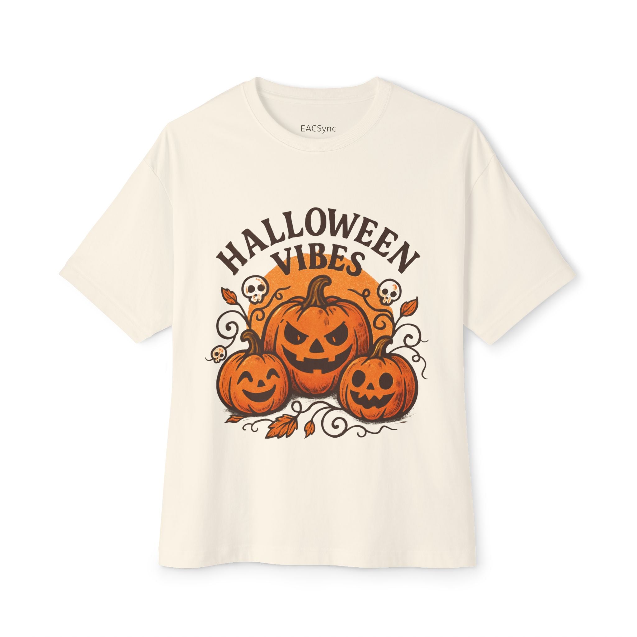 Halloween Vibes Oversized Tee, Unisex Halloween Shirt, Fall Fashion Tee, Spooky Season Top, Pumpkin Graphic Tee, Comfortable Casual Tee