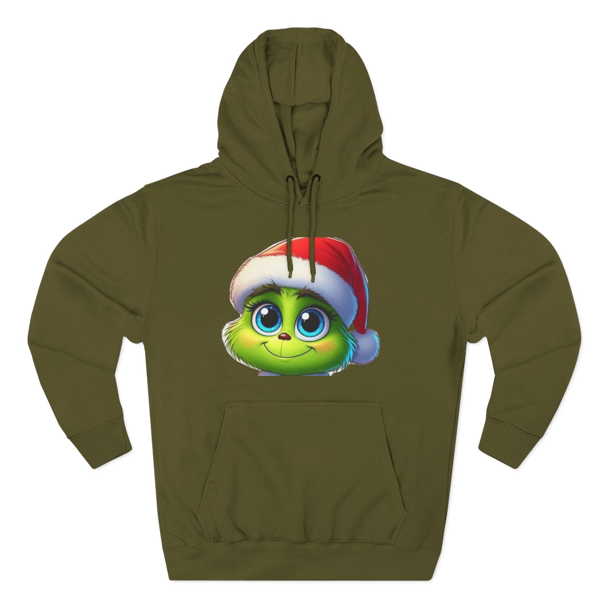Christmas Grinch Face Hoodie — Cute Green Grinch in Santa Hat Holiday Sweatshirt