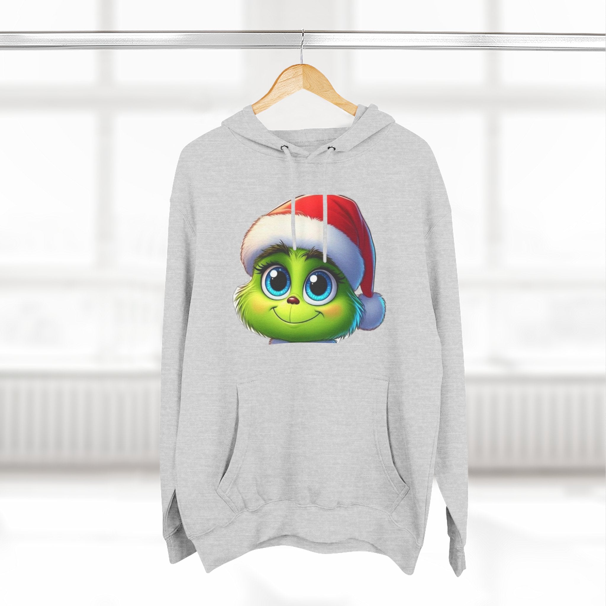 Christmas Grinch Face Hoodie — Cute Green Grinch in Santa Hat Holiday Sweatshirt