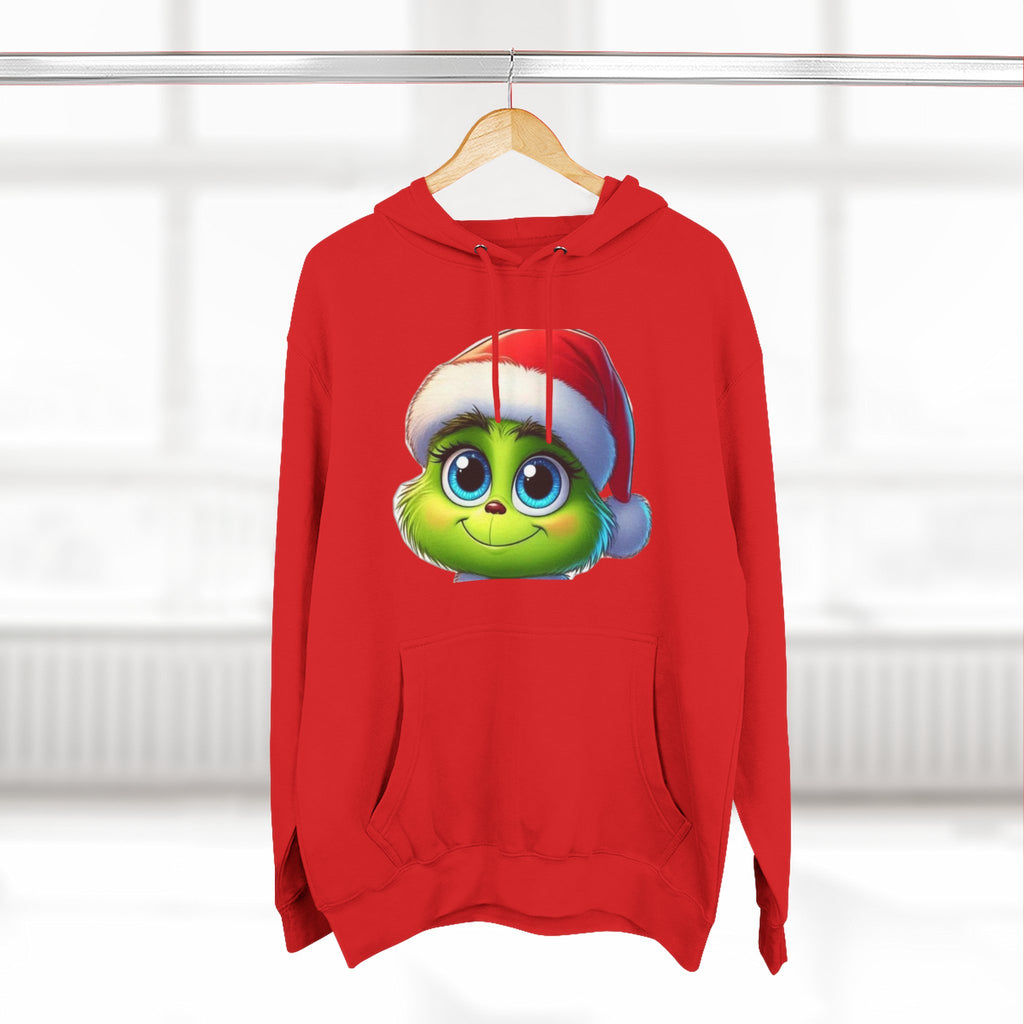 Christmas Grinch Face Hoodie — Cute Green Grinch in Santa Hat Holiday Sweatshirt
