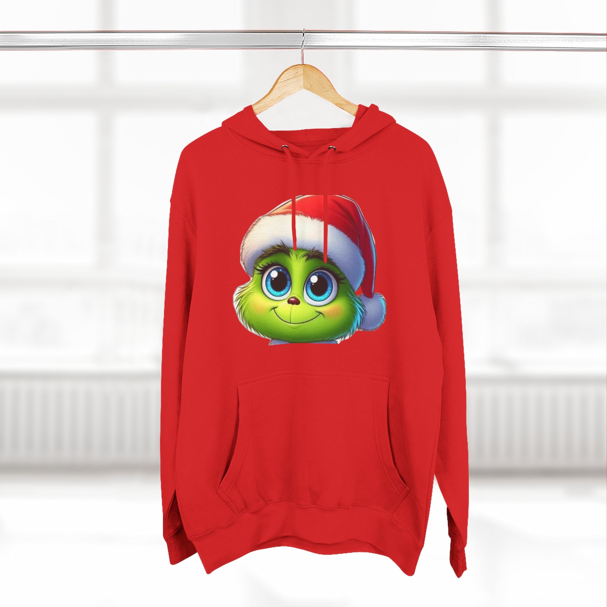 Christmas Grinch Face Hoodie — Cute Green Grinch in Santa Hat Holiday Sweatshirt