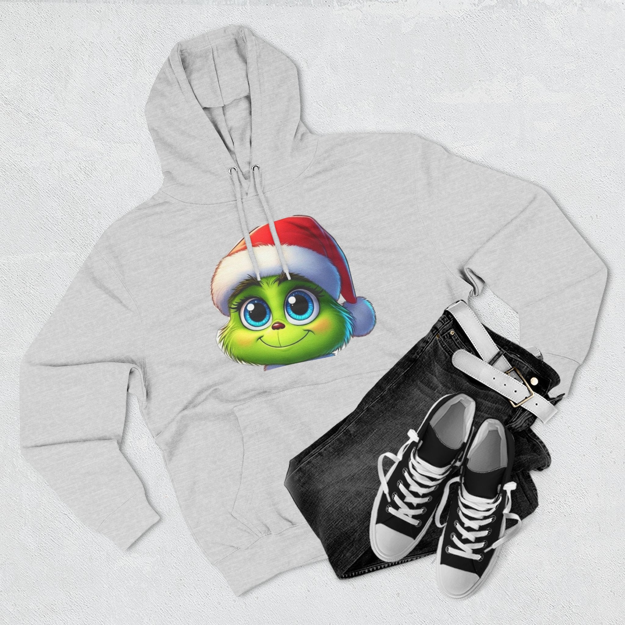 Christmas Grinch Face Hoodie — Cute Green Grinch in Santa Hat Holiday Sweatshirt