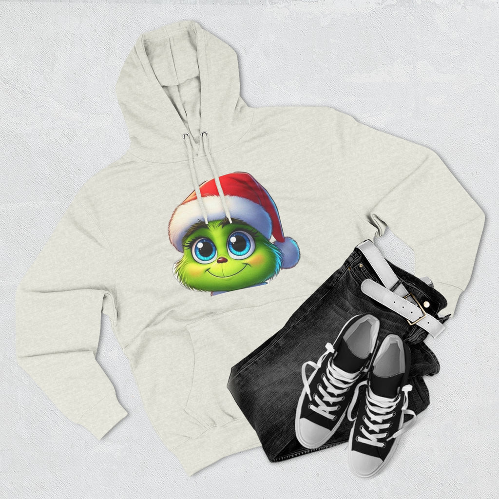 Christmas Grinch Face Hoodie — Cute Green Grinch in Santa Hat Holiday Sweatshirt