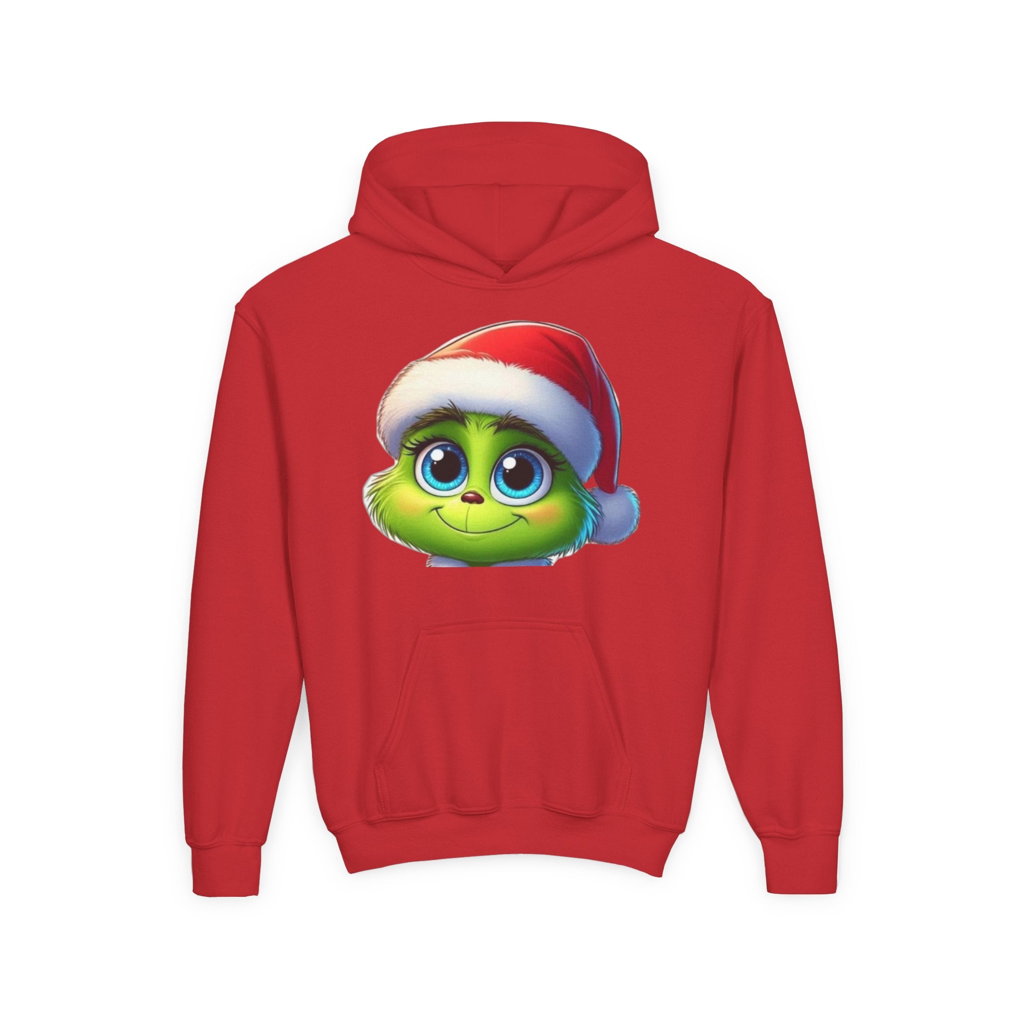 Kids Christmas Grinch Face Hoodie - Cute Santa Hat Holiday Sweatshirt