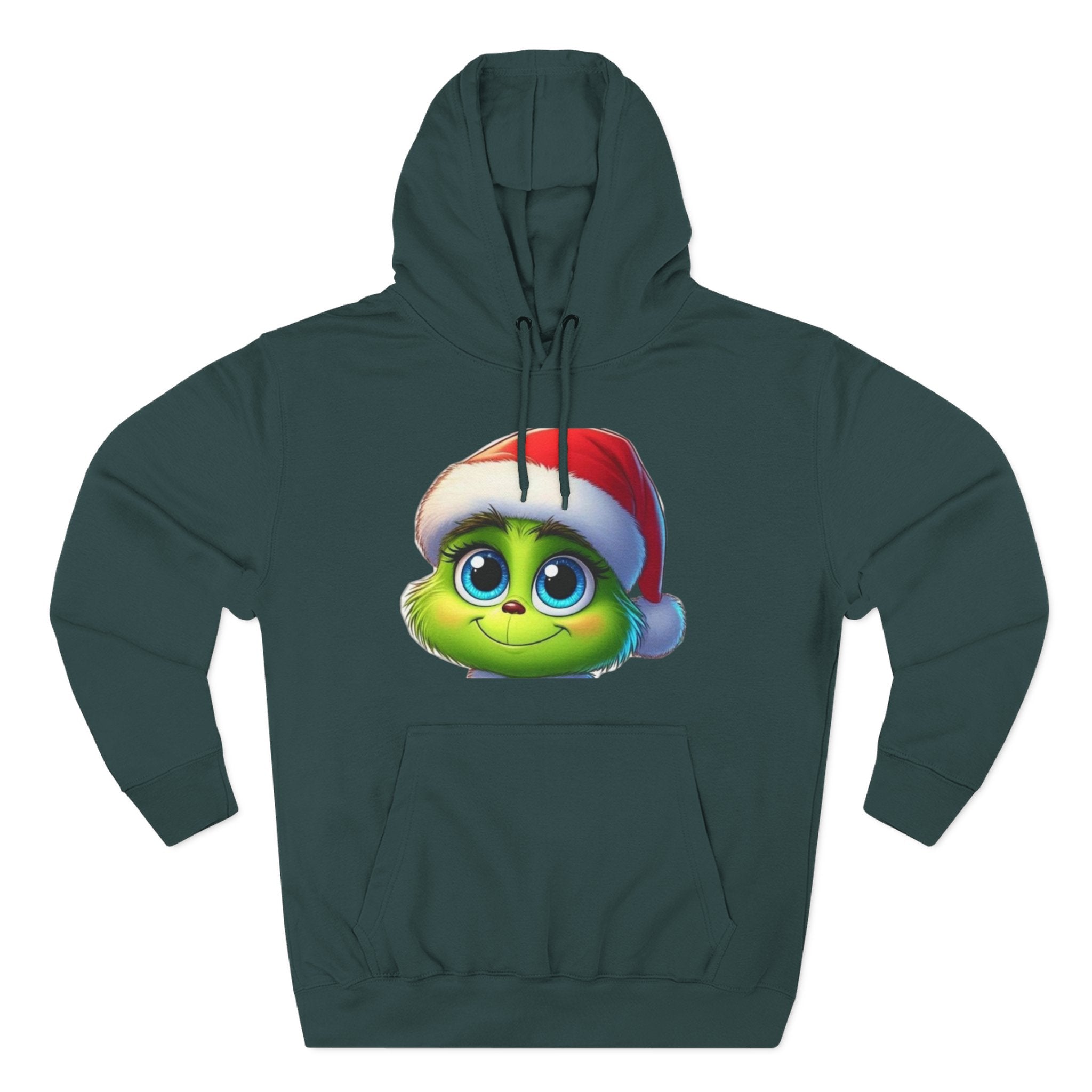 Christmas Grinch Face Hoodie — Cute Green Grinch in Santa Hat Holiday Sweatshirt