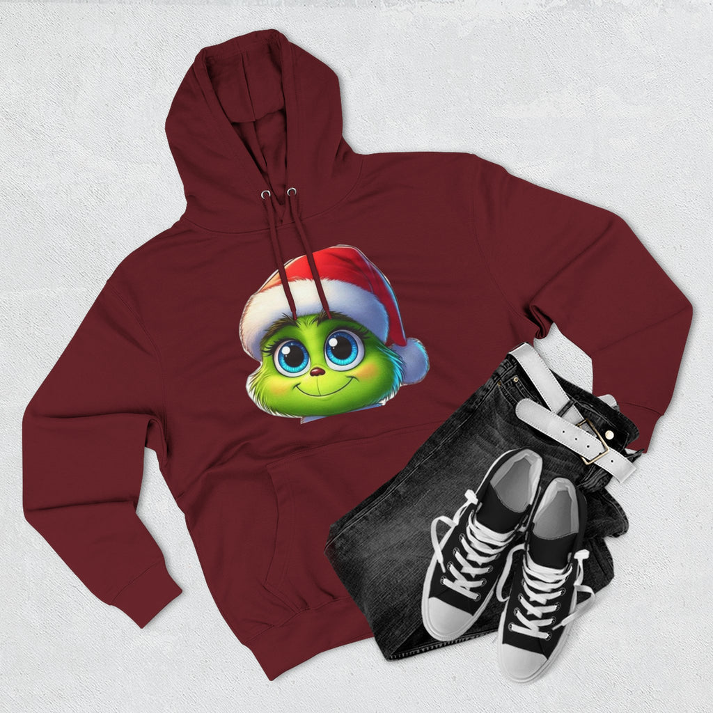 Christmas Grinch Face Hoodie — Cute Green Grinch in Santa Hat Holiday Sweatshirt