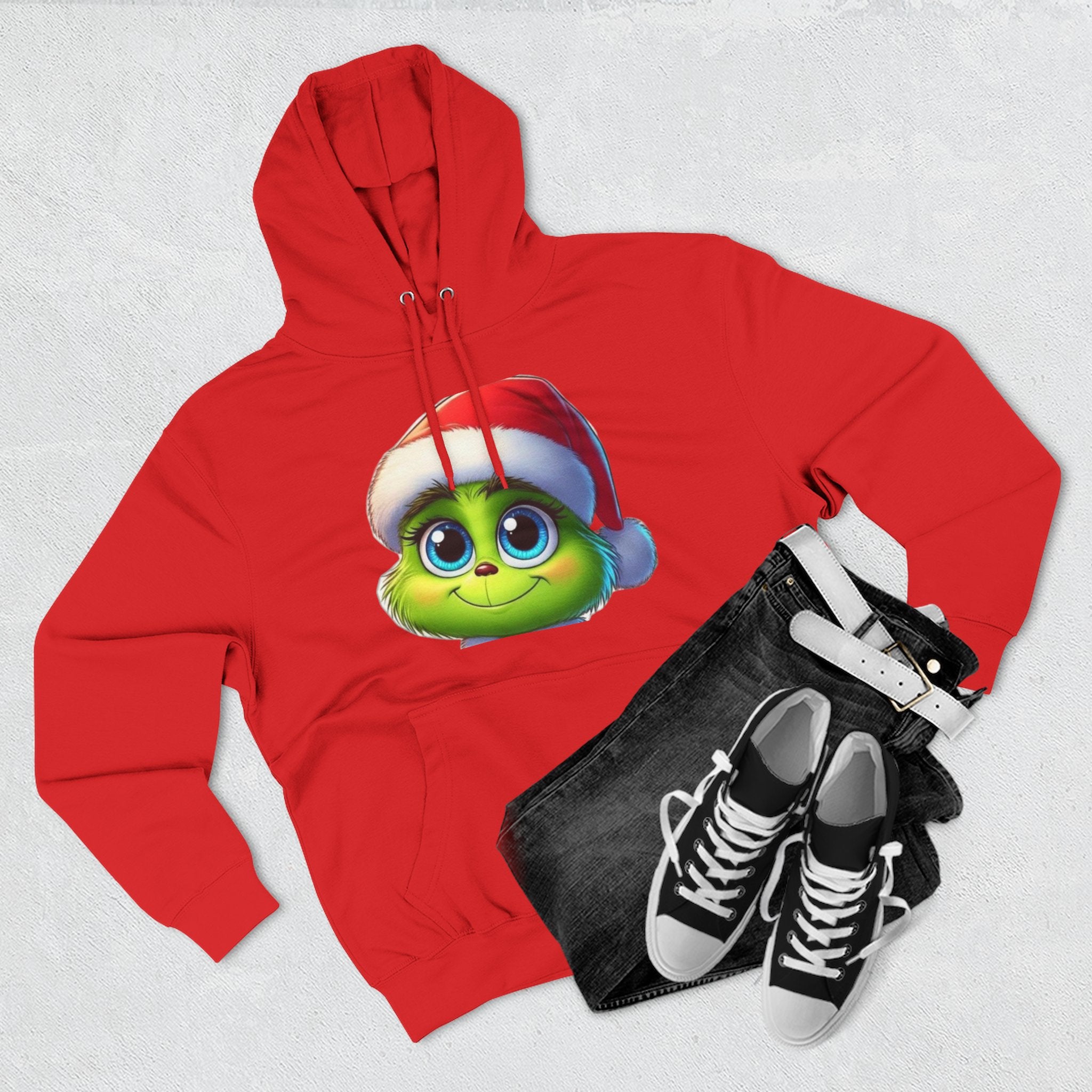 Christmas Grinch Face Hoodie — Cute Green Grinch in Santa Hat Holiday Sweatshirt