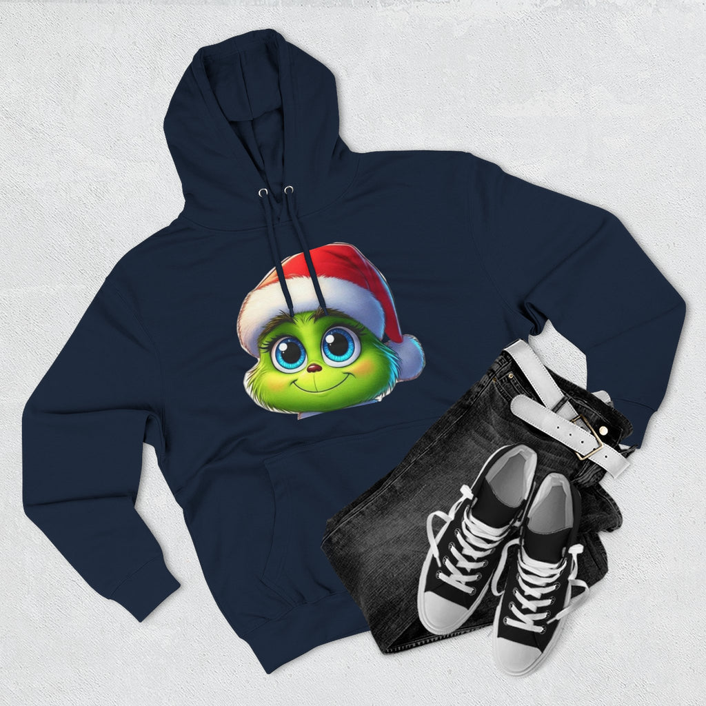 Christmas Grinch Face Hoodie — Cute Green Grinch in Santa Hat Holiday Sweatshirt