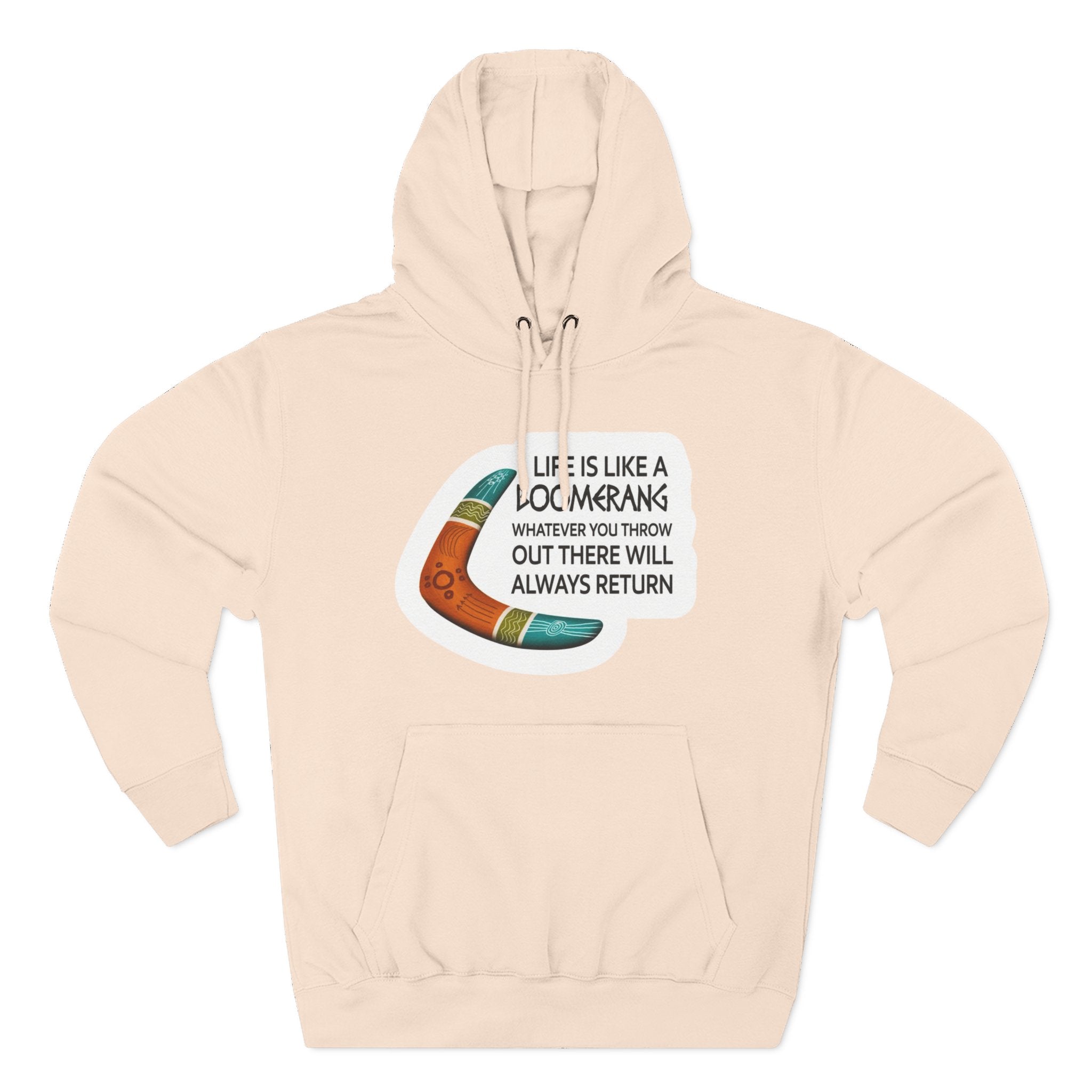 Boomerang Graphic Hoodie — "Life Is Like a Boomerang" Motivational Pullover