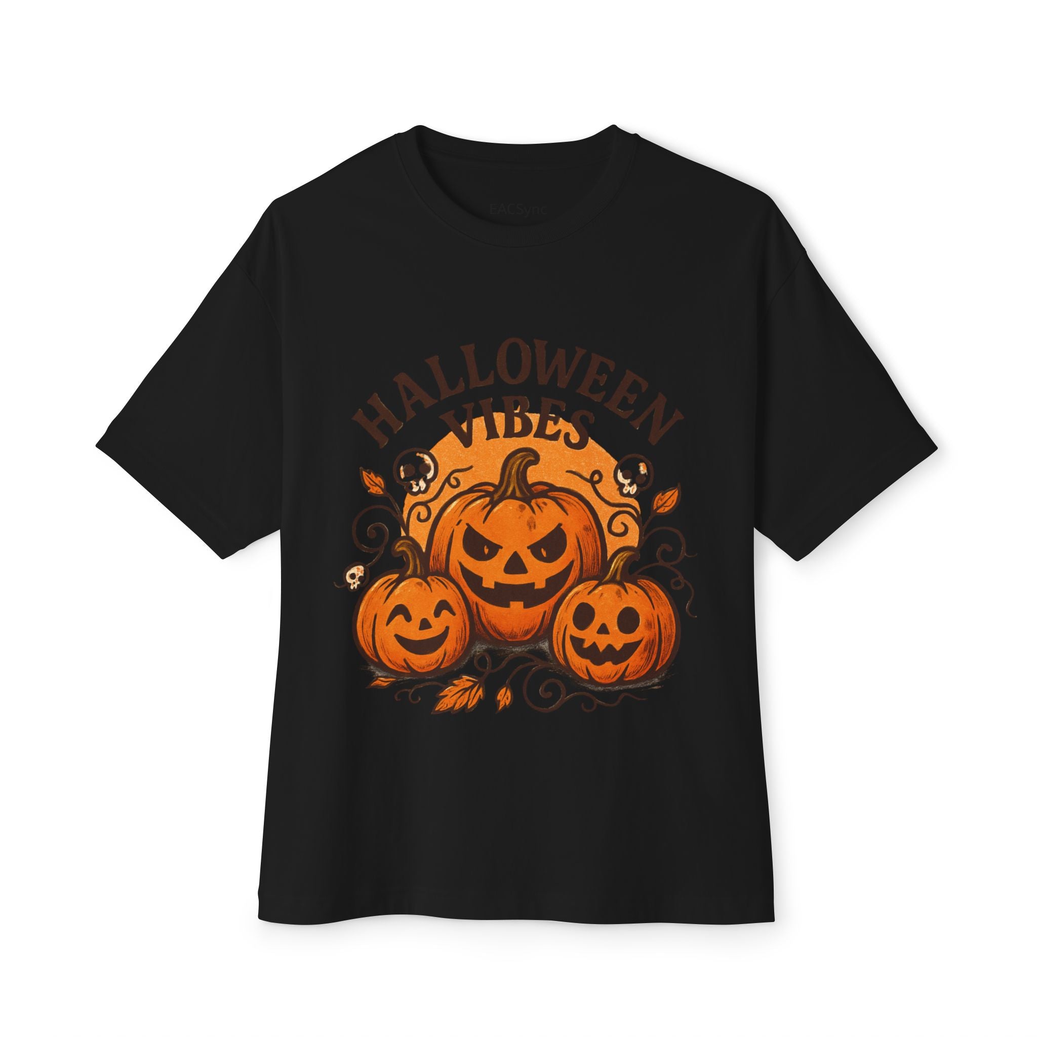 Halloween Vibes Oversized Tee, Unisex Halloween Shirt, Fall Fashion Tee, Spooky Season Top, Pumpkin Graphic Tee, Comfortable Casual Tee
