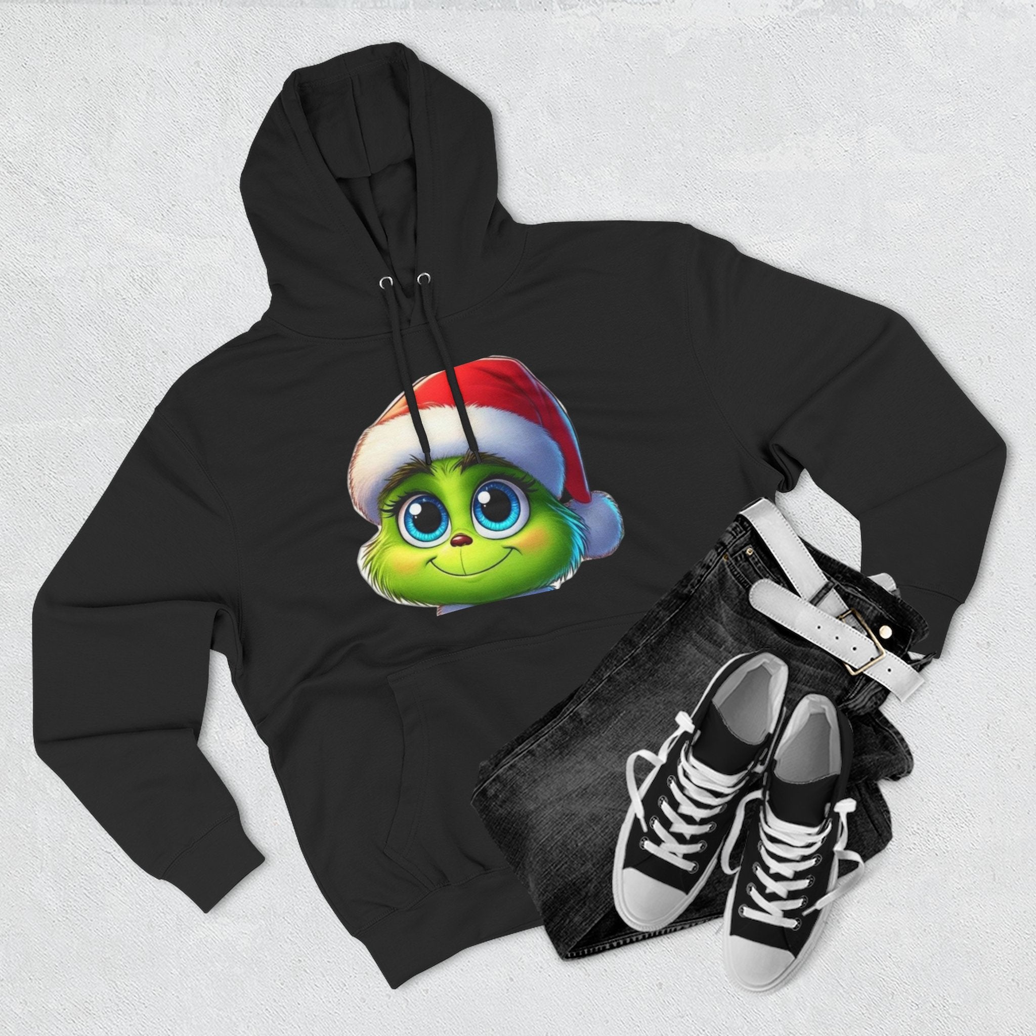Christmas Grinch Face Hoodie — Cute Green Grinch in Santa Hat Holiday Sweatshirt