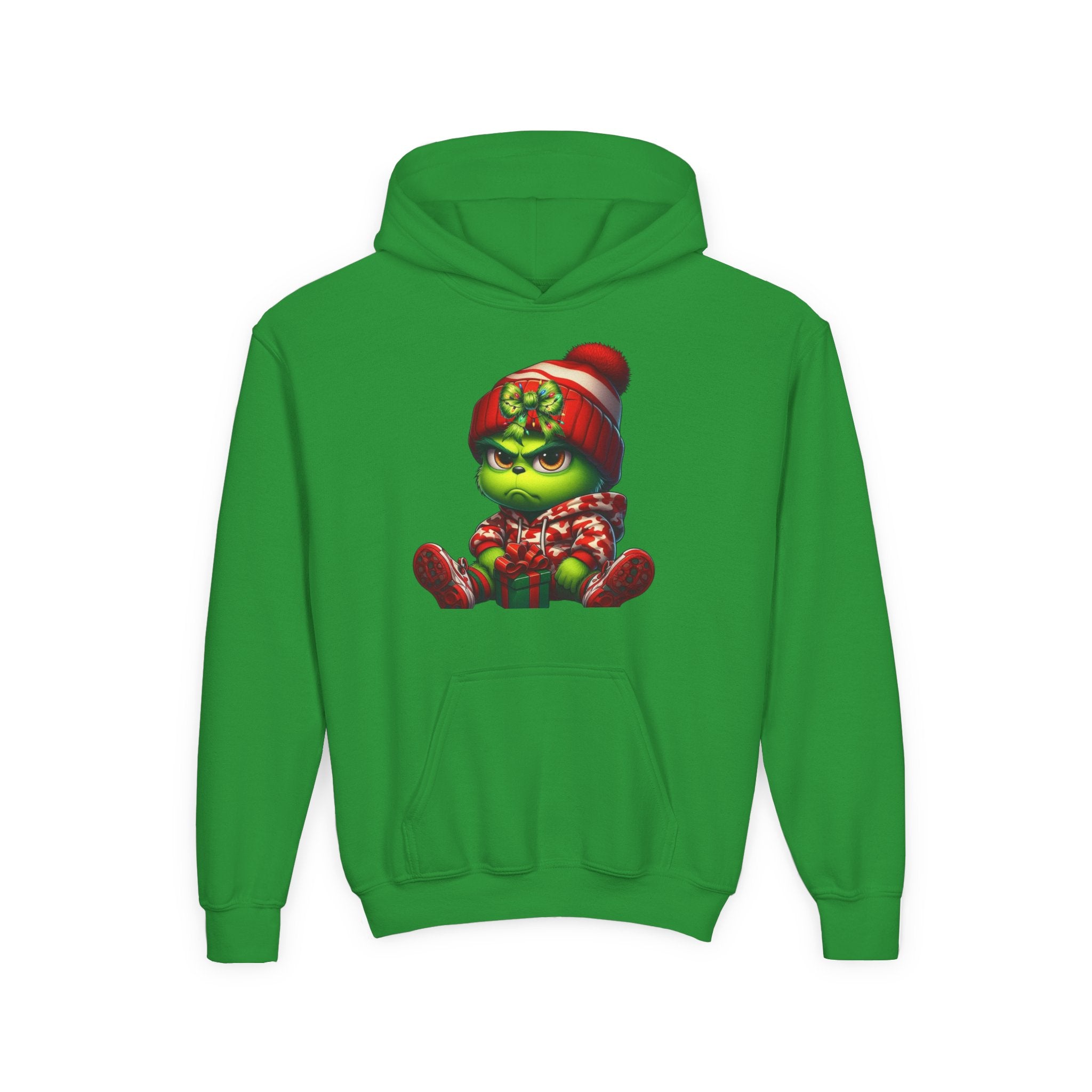 Youth Hoodie - Grumpy Grinch in Holiday Pajamas Christmas Sweatshirt