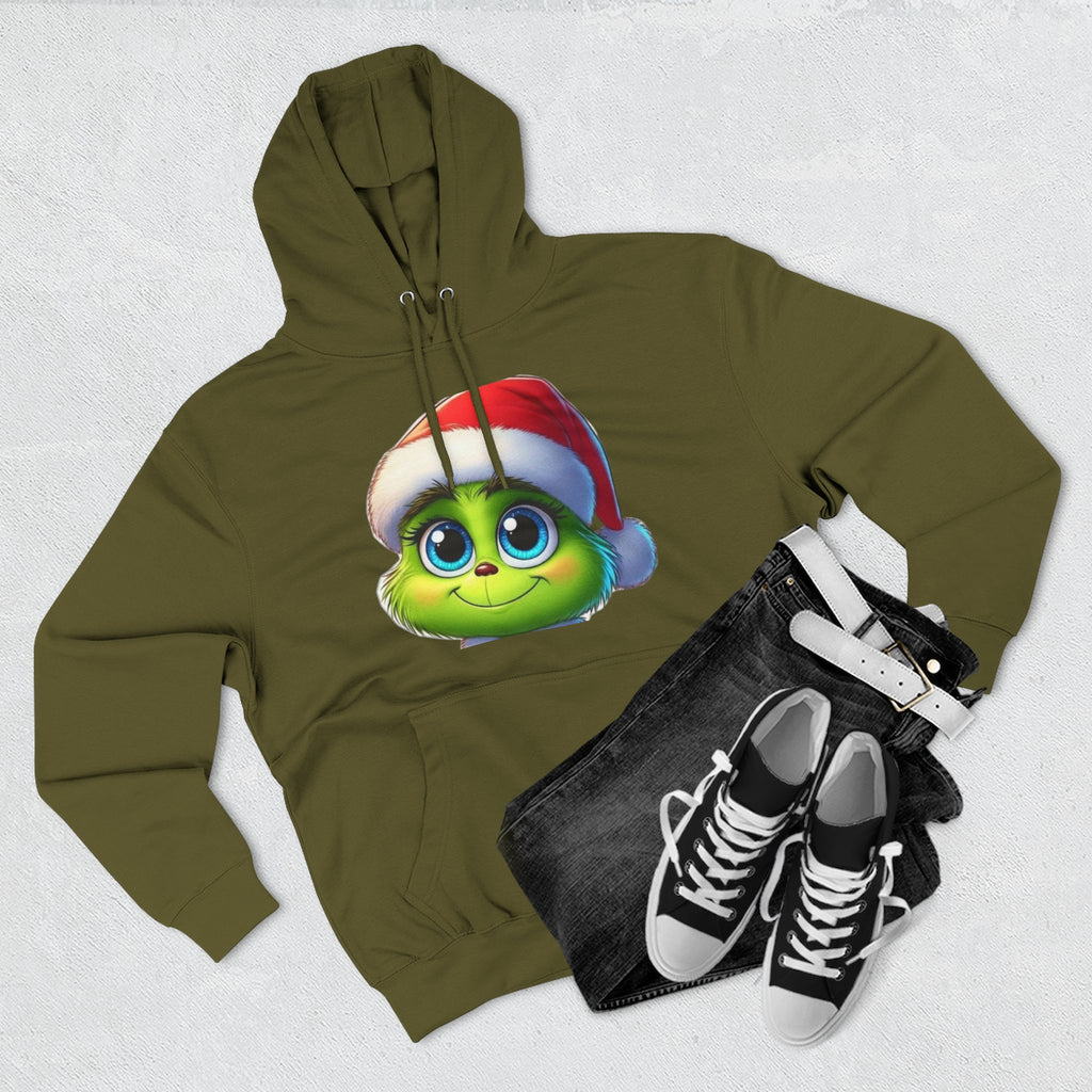 Christmas Grinch Face Hoodie — Cute Green Grinch in Santa Hat Holiday Sweatshirt