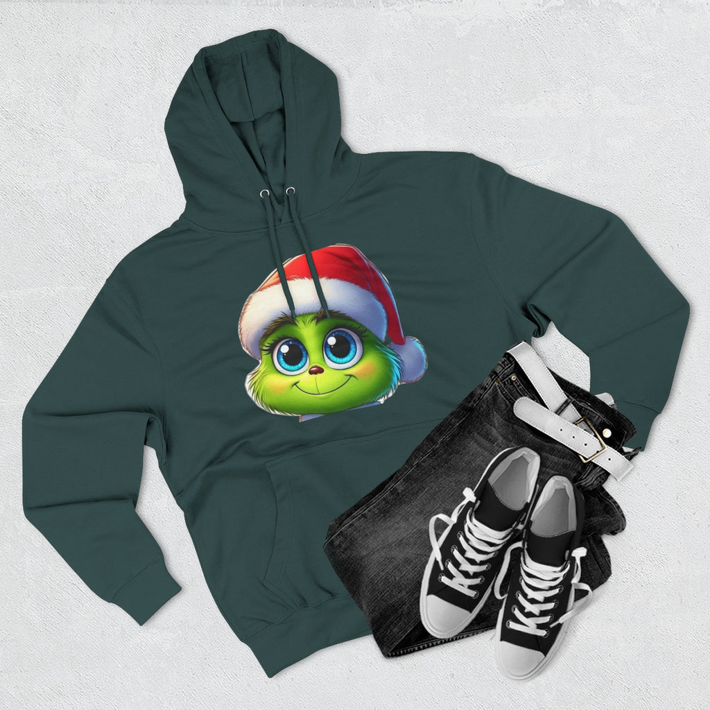 Christmas Grinch Face Hoodie — Cute Green Grinch in Santa Hat Holiday Sweatshirt