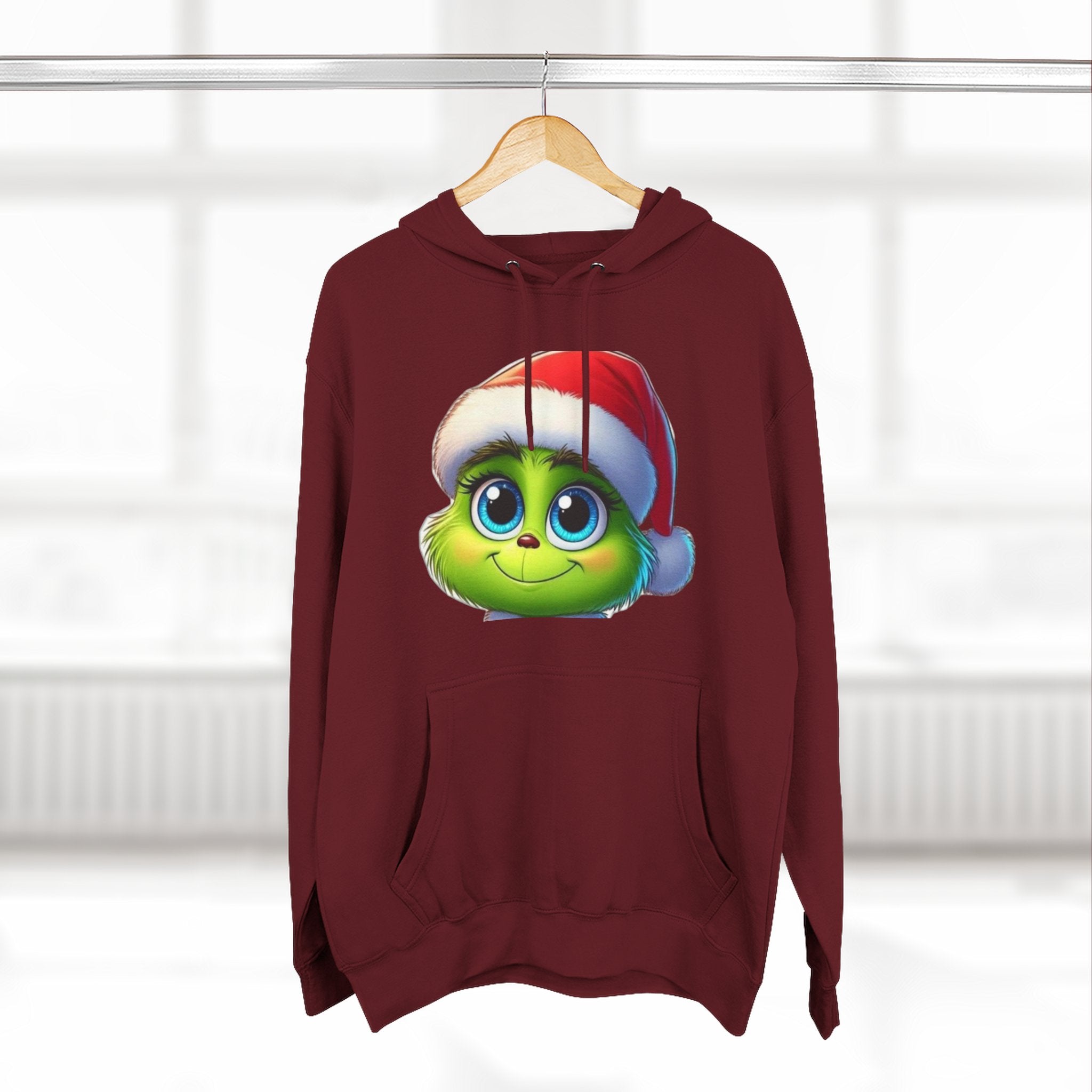 Christmas Grinch Face Hoodie — Cute Green Grinch in Santa Hat Holiday Sweatshirt