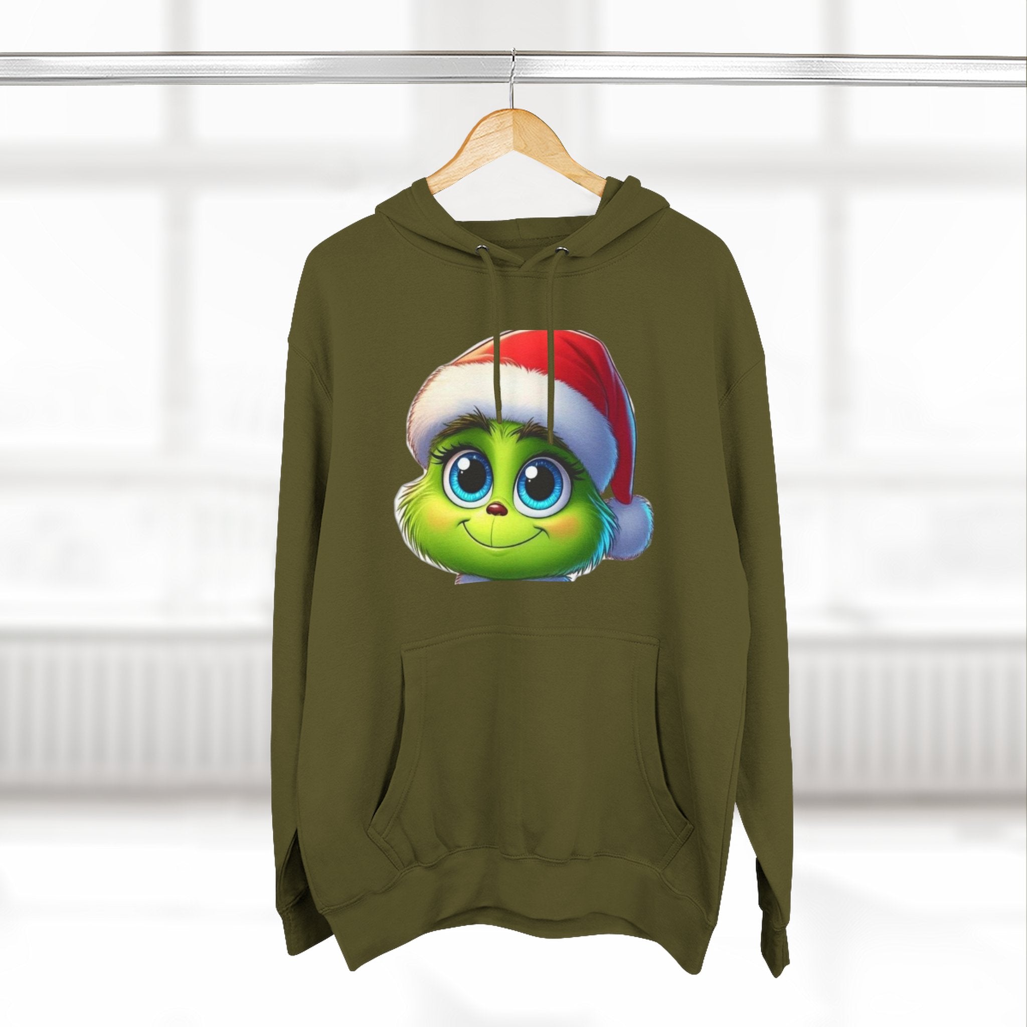 Christmas Grinch Face Hoodie — Cute Green Grinch in Santa Hat Holiday Sweatshirt