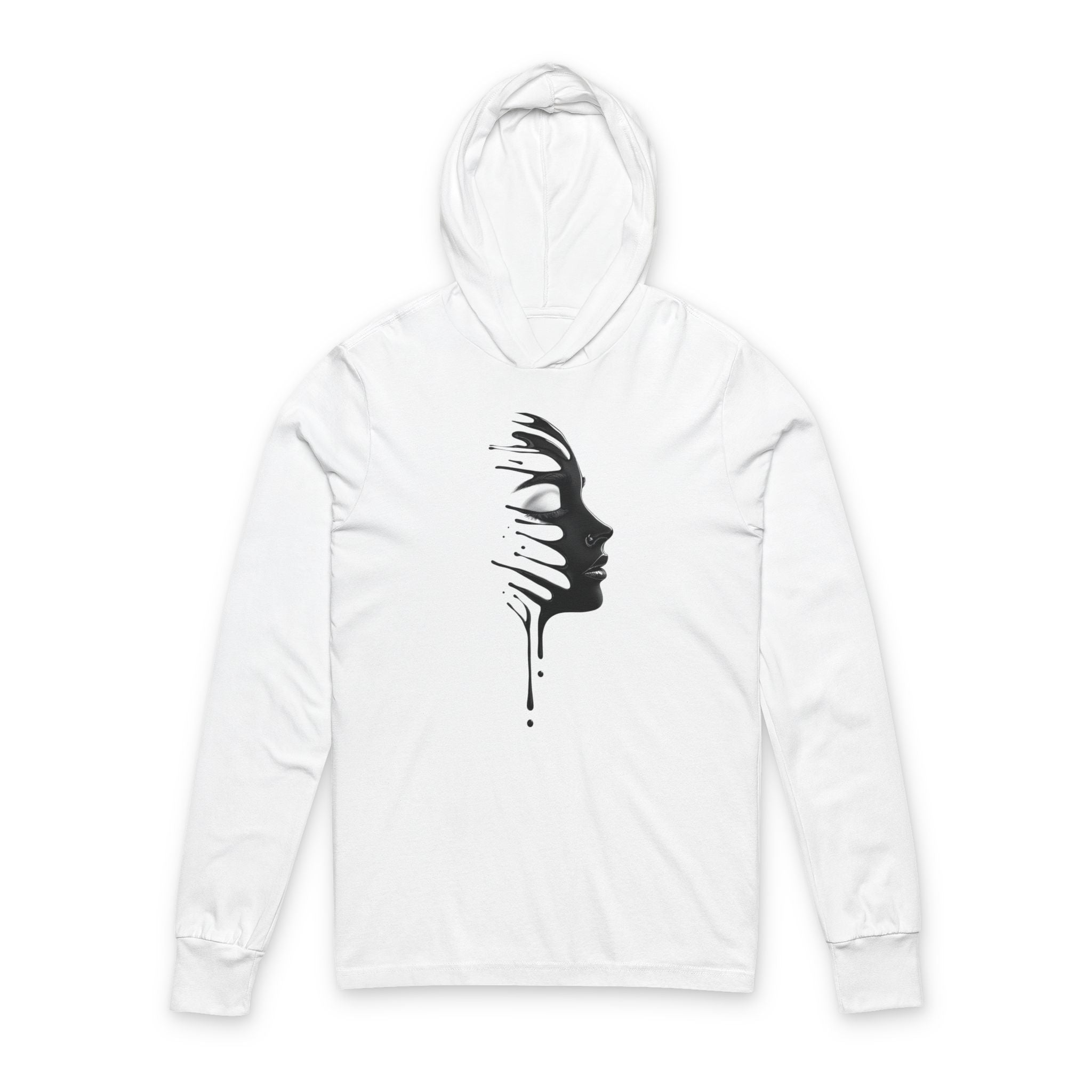 Black and White Unisex Hooded Long Sleeve Tee - Sudaderas Blanco y Negro