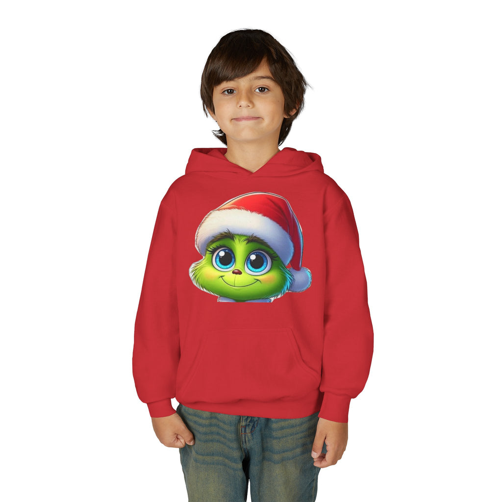 Kids Christmas Grinch Face Hoodie - Cute Santa Hat Holiday Sweatshirt