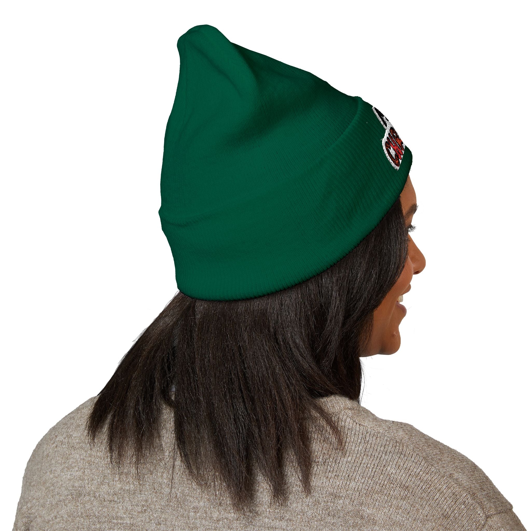 Merry Christmas Embroidered Cuffed Beanie — Holiday Knit Hat
