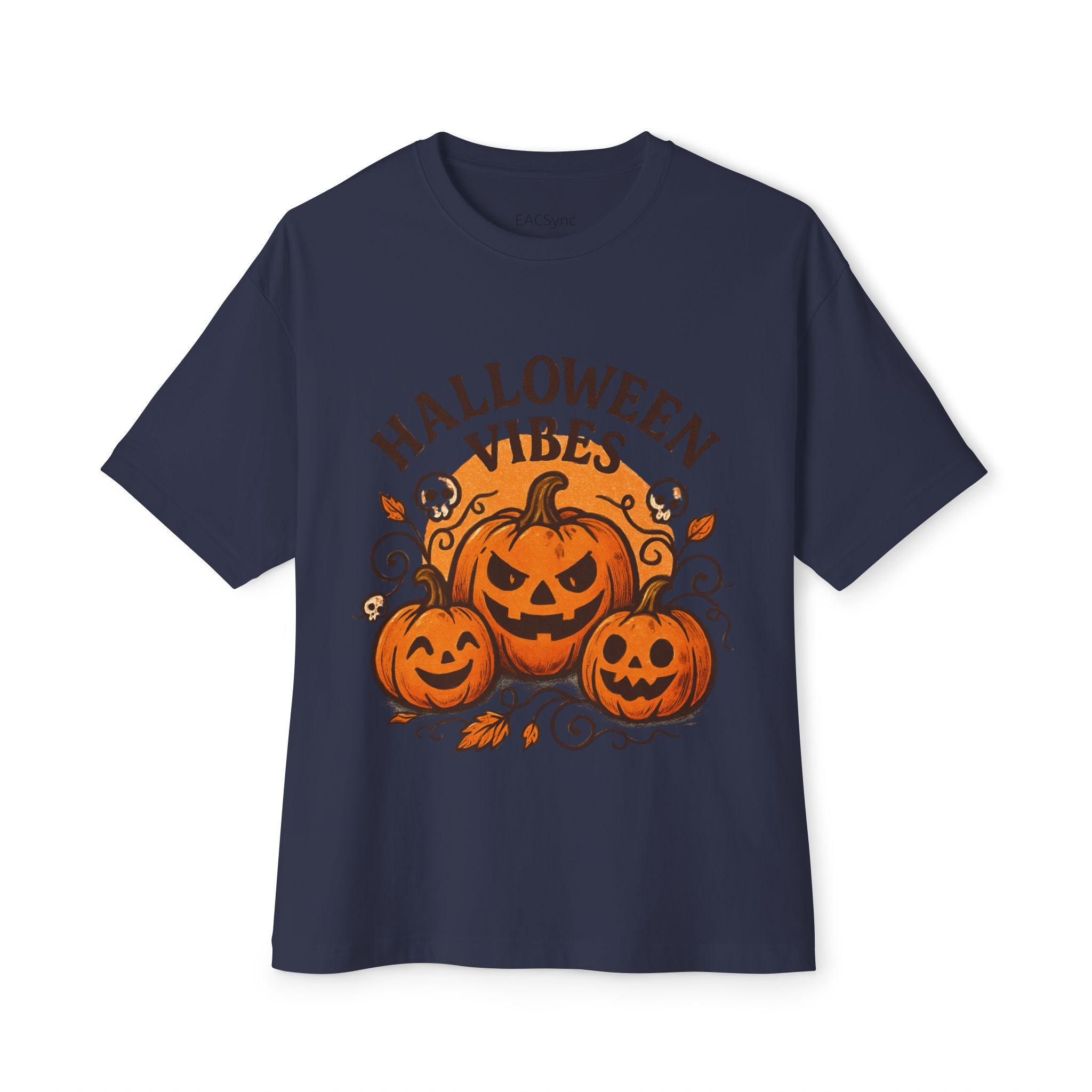 Halloween Vibes Oversized Tee, Unisex Halloween Shirt, Fall Fashion Tee, Spooky Season Top, Pumpkin Graphic Tee, Comfortable Casual Tee
