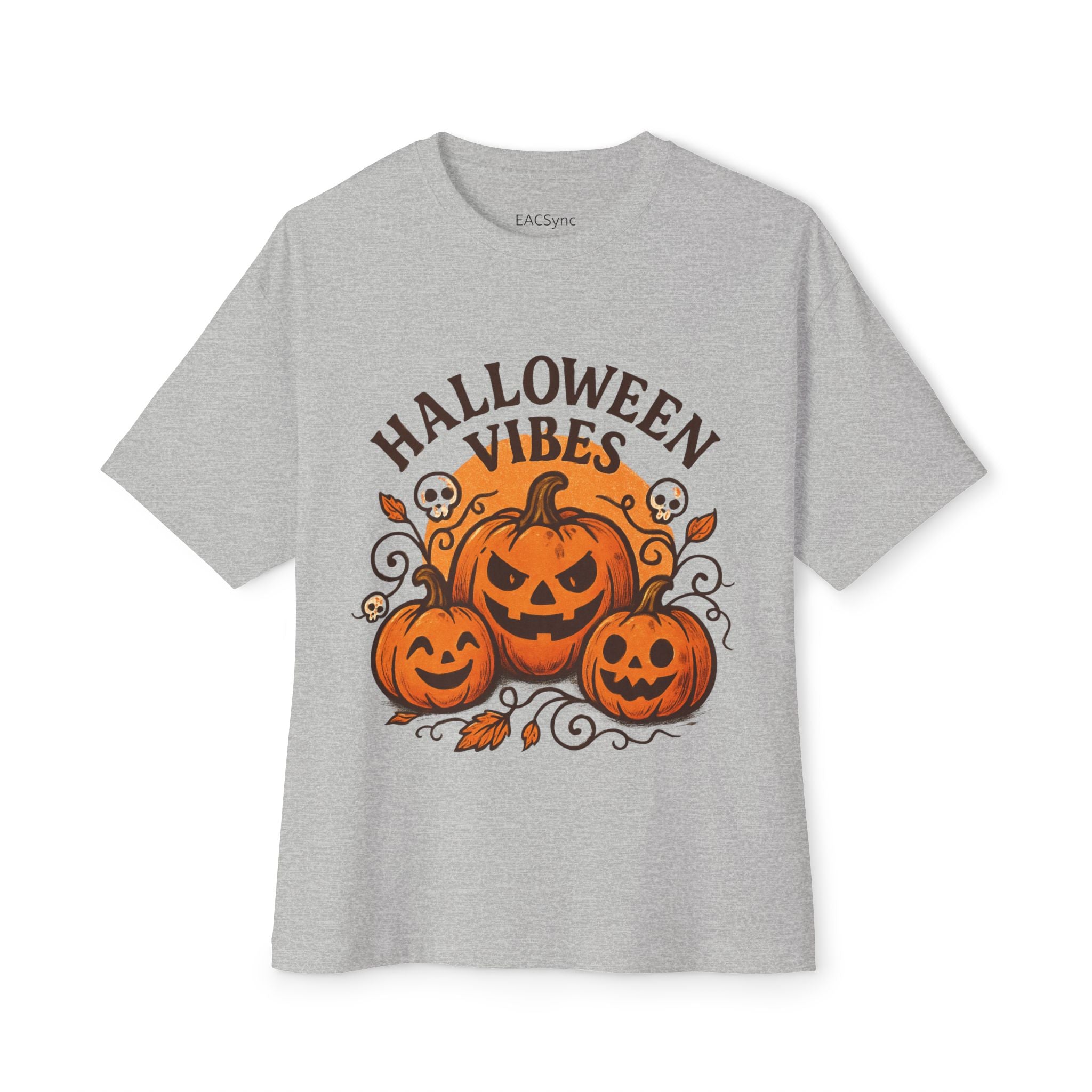 Halloween Vibes Oversized Tee, Unisex Halloween Shirt, Fall Fashion Tee, Spooky Season Top, Pumpkin Graphic Tee, Comfortable Casual Tee