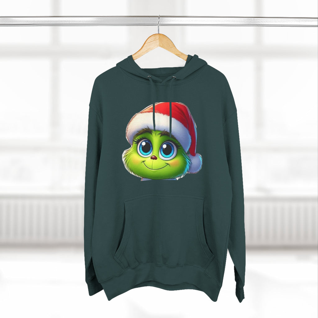 Christmas Grinch Face Hoodie — Cute Green Grinch in Santa Hat Holiday Sweatshirt
