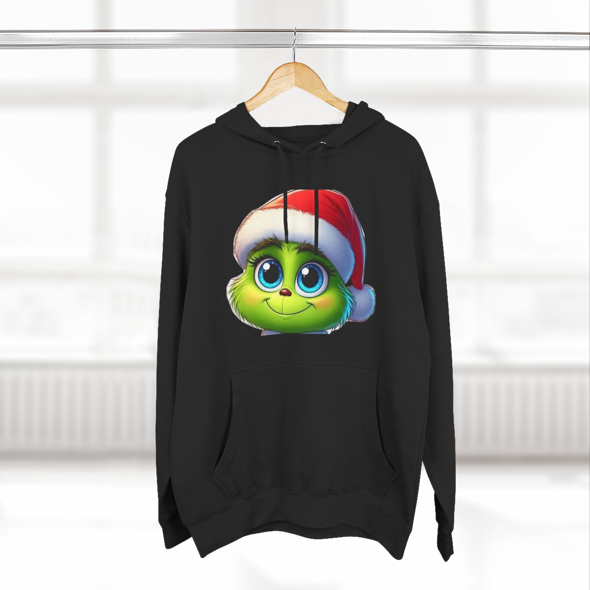 Christmas Grinch Face Hoodie — Cute Green Grinch in Santa Hat Holiday Sweatshirt