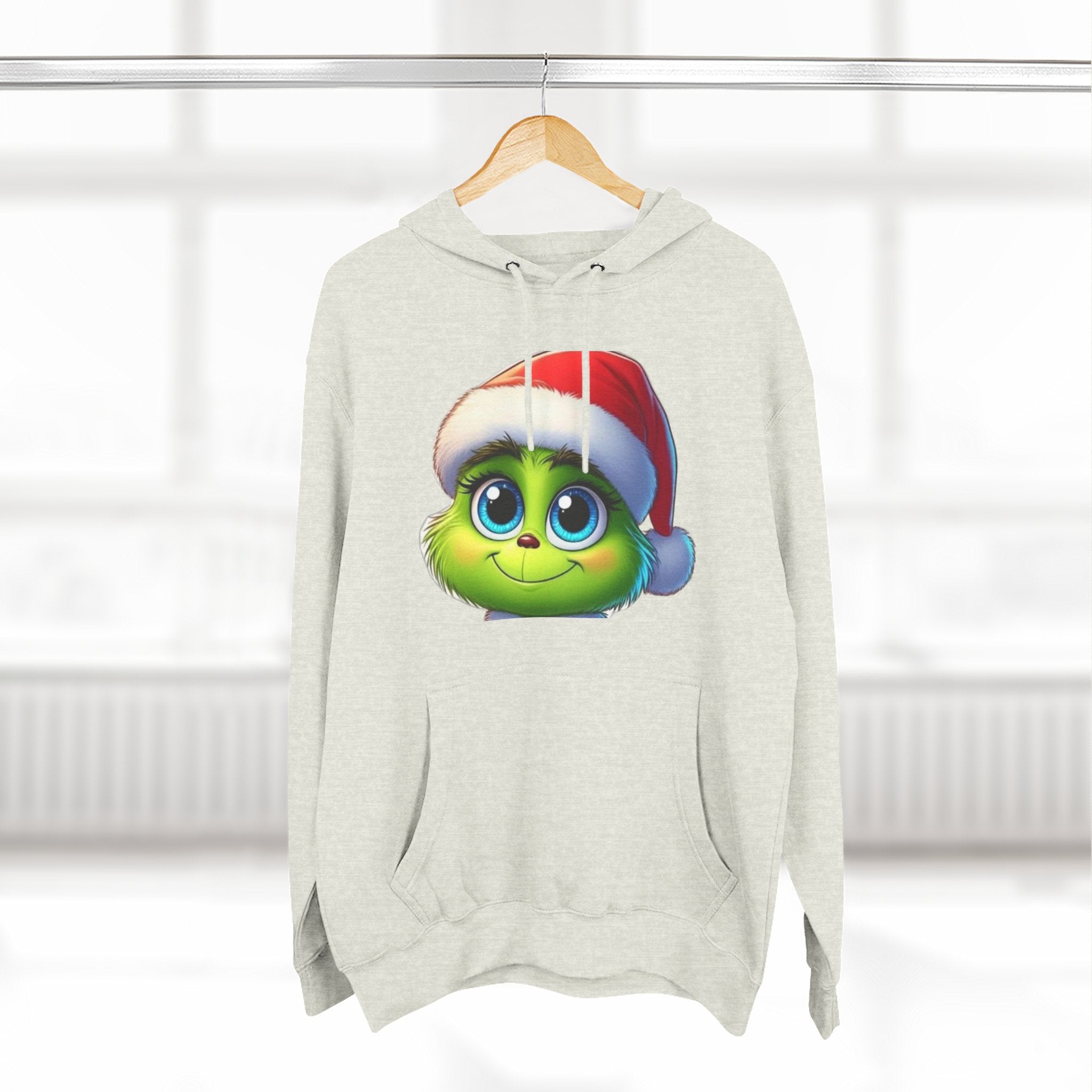 Christmas Grinch Face Hoodie — Cute Green Grinch in Santa Hat Holiday Sweatshirt