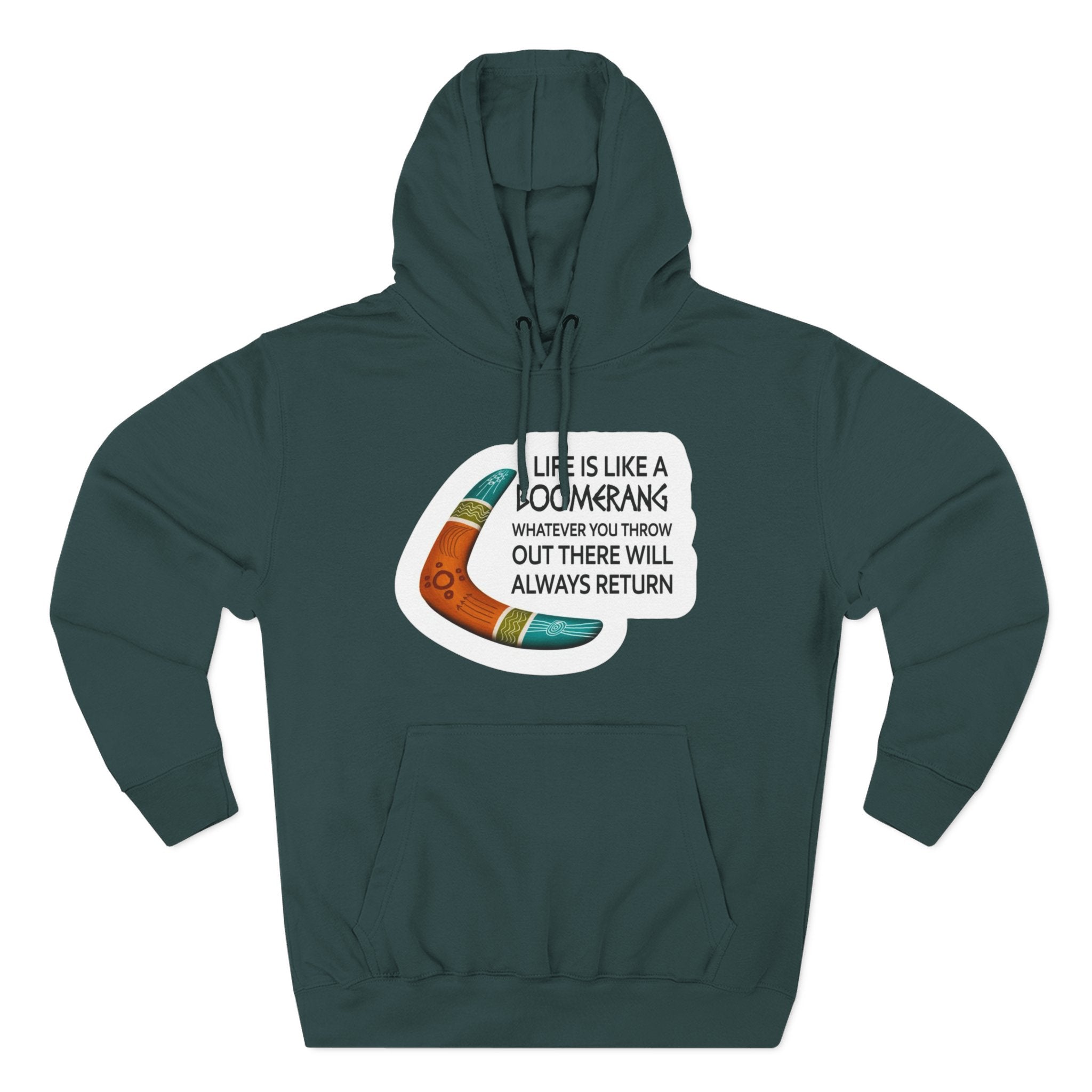 Boomerang Graphic Hoodie — "Life Is Like a Boomerang" Motivational Pullover