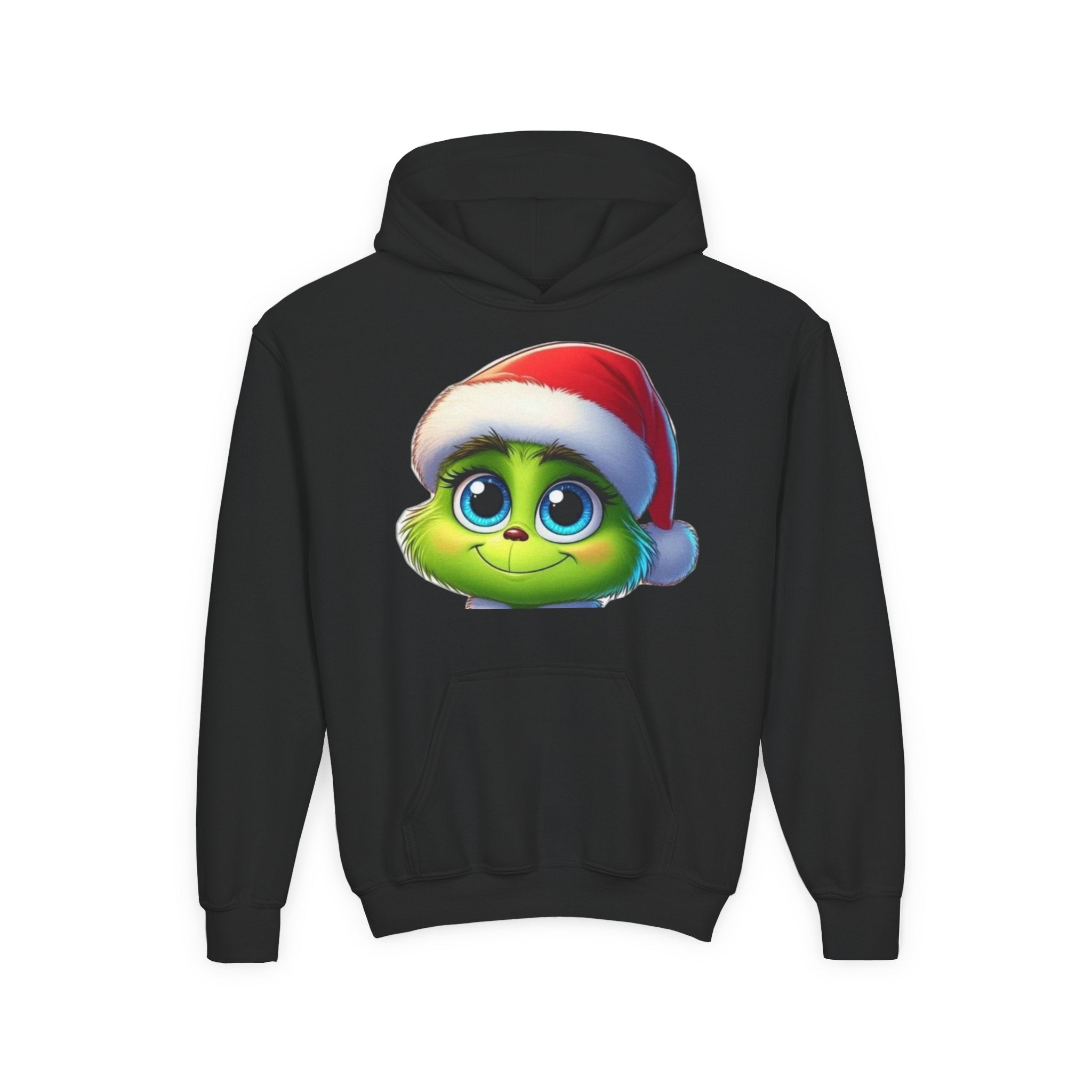 Kids Christmas Grinch Face Hoodie — Cute Santa Hat Holiday Sweatshirt for Children