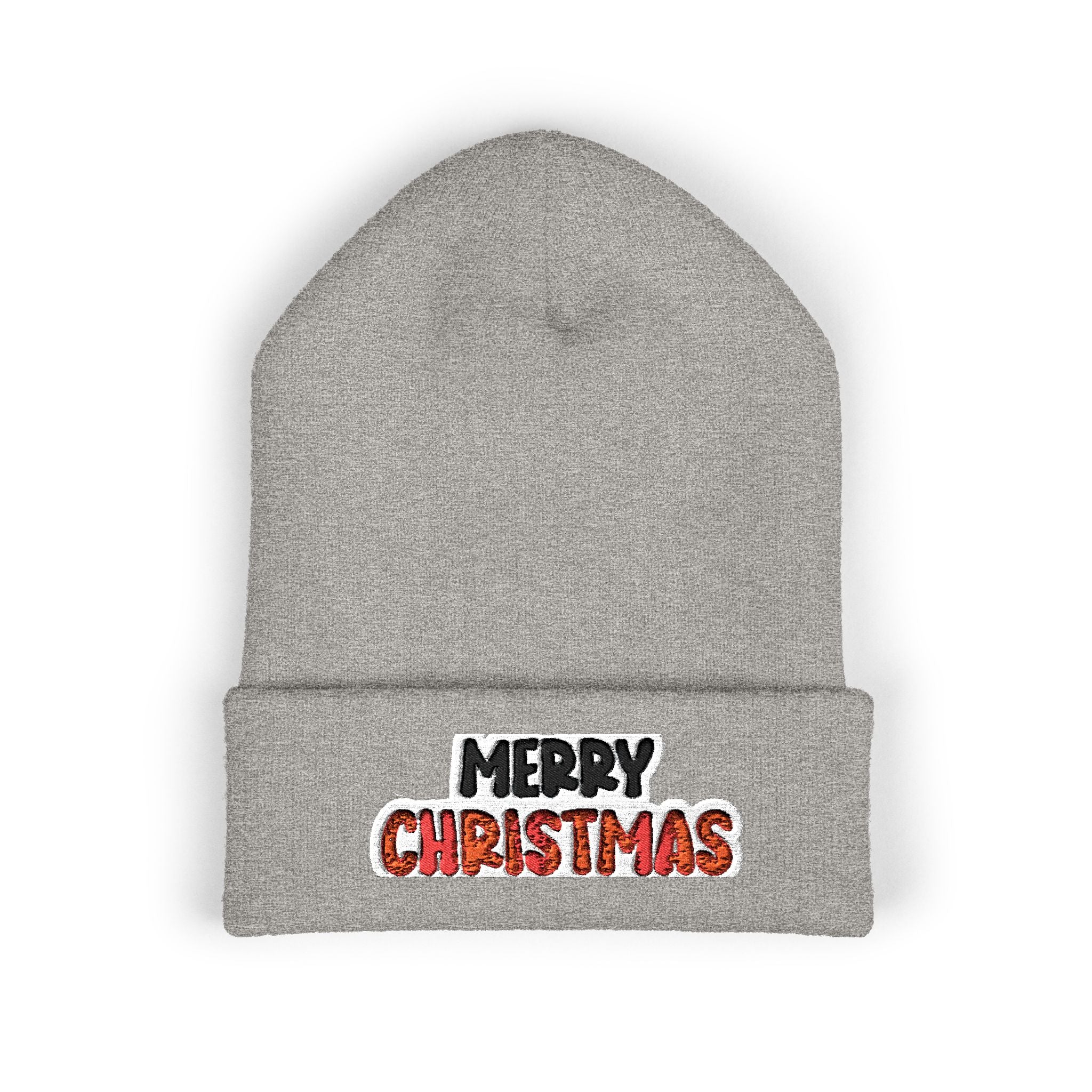 Merry Christmas Embroidered Cuffed Beanie — Holiday Knit Hat