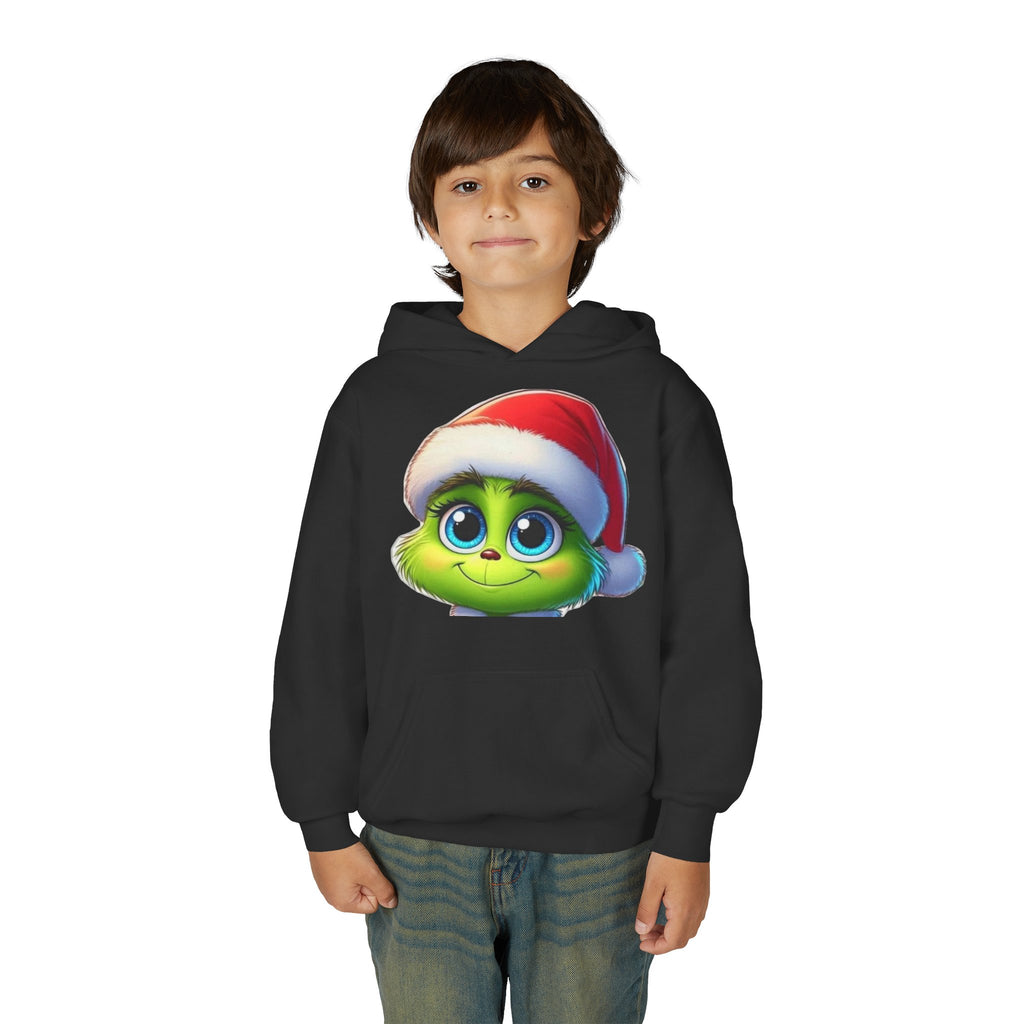 Kids Christmas Grinch Face Hoodie — Cute Santa Hat Holiday Sweatshirt for Children