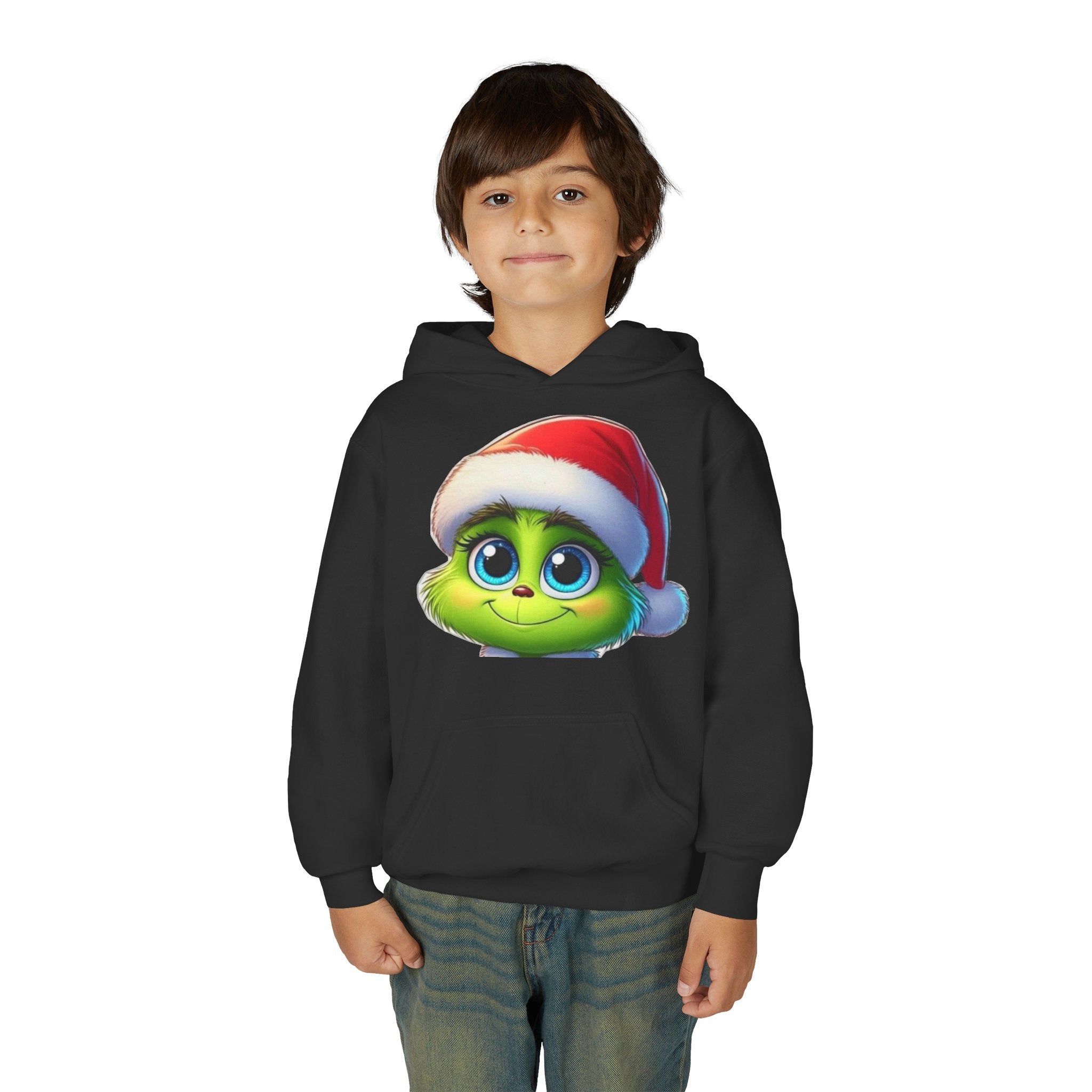Kids Christmas Grinch Face Hoodie — Cute Santa Hat Holiday Sweatshirt for Children