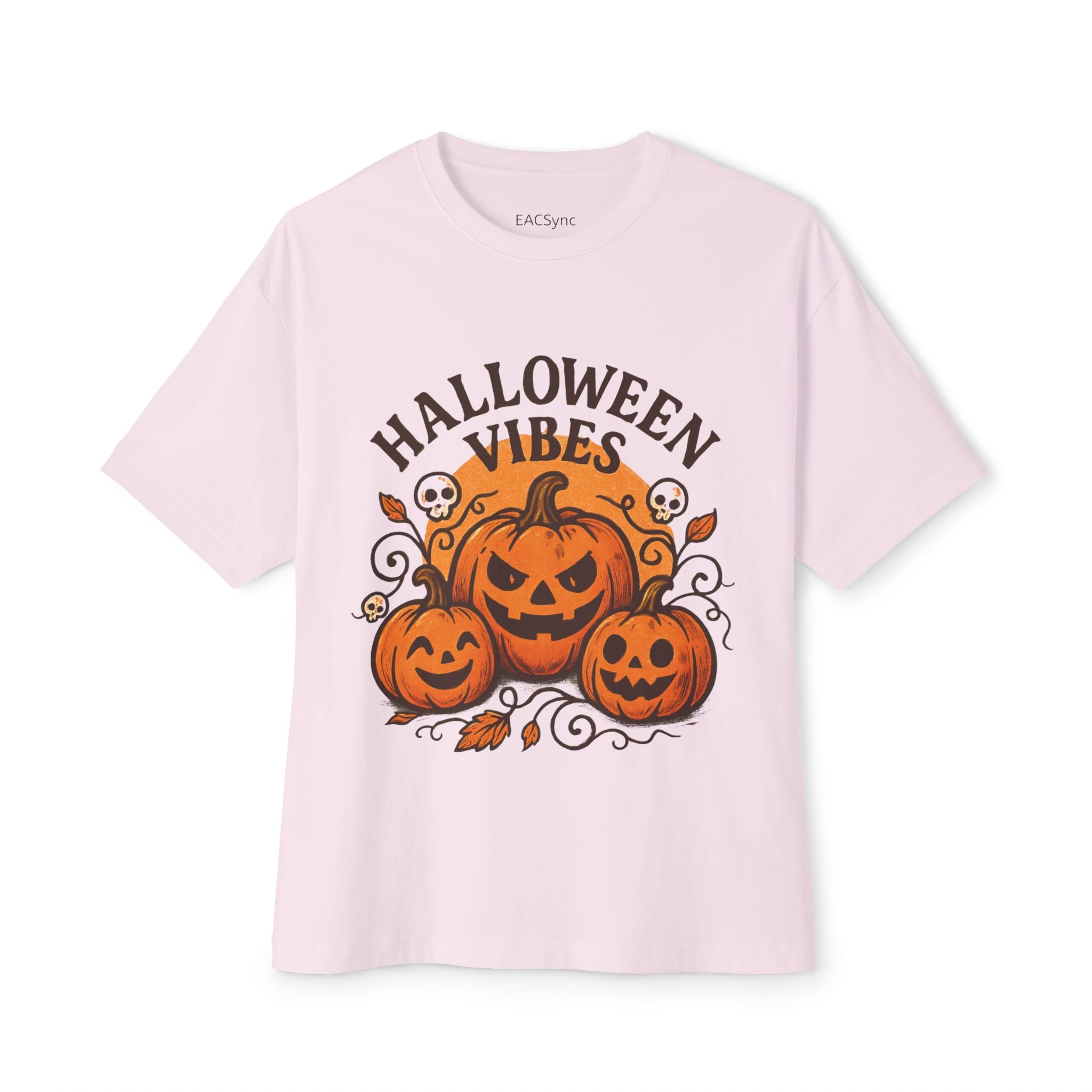 Halloween Vibes Oversized Tee, Unisex Halloween Shirt, Fall Fashion Tee, Spooky Season Top, Pumpkin Graphic Tee, Comfortable Casual Tee