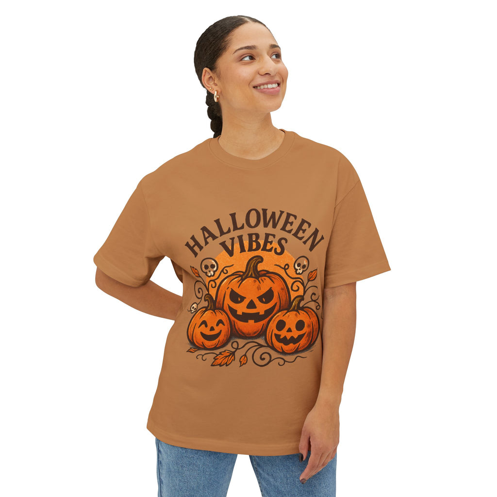 Halloween Vibes Oversized Tee, Unisex Halloween Shirt, Fall Fashion Tee, Spooky Season Top, Pumpkin Graphic Tee, Comfortable Casual Tee