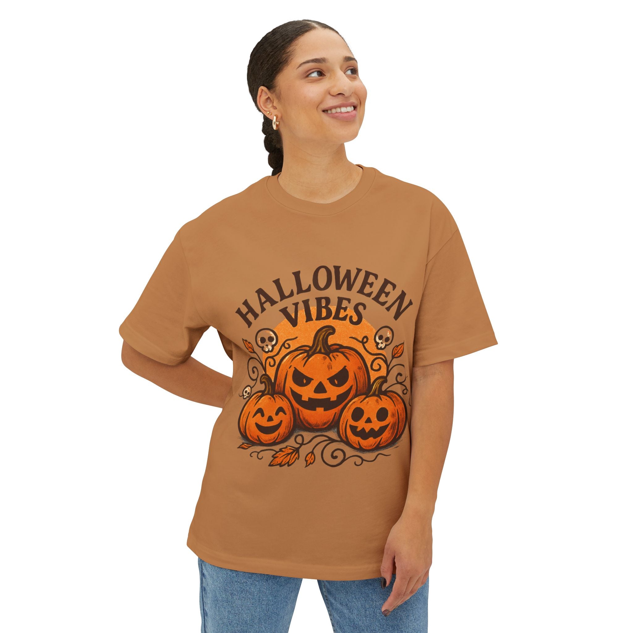 Halloween Vibes Oversized Tee, Unisex Halloween Shirt, Fall Fashion Tee, Spooky Season Top, Pumpkin Graphic Tee, Comfortable Casual Tee