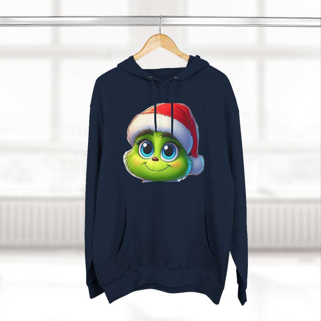 Christmas Grinch Face Hoodie — Cute Green Grinch in Santa Hat Holiday Sweatshirt